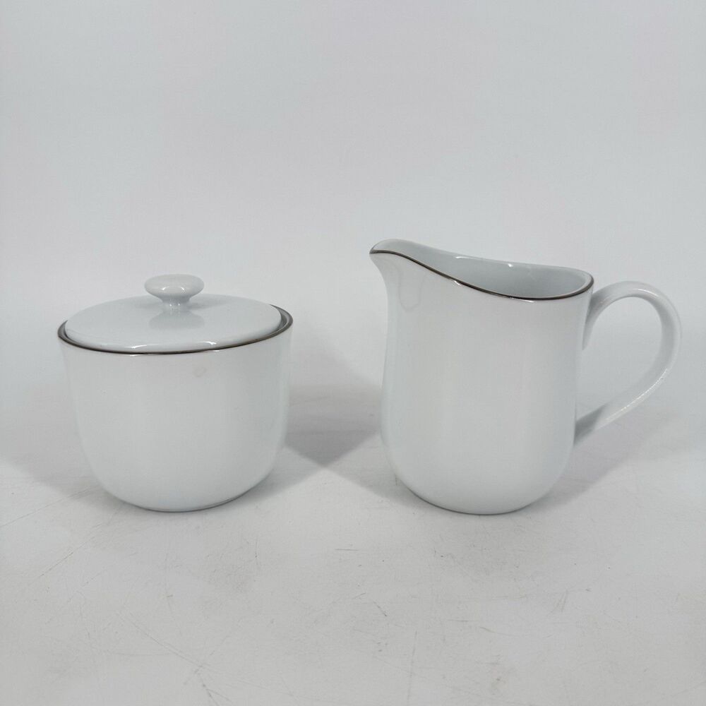Charter Club Grand Buffet Platinum Creamer & Sugar Set White Porcelain 3 Pc
